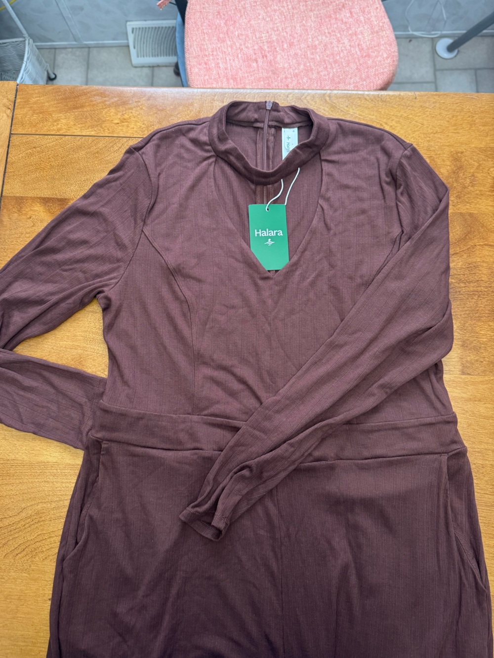 HALARA Ribbed Long Sleeve Jumpsuit- Chocolate Brown